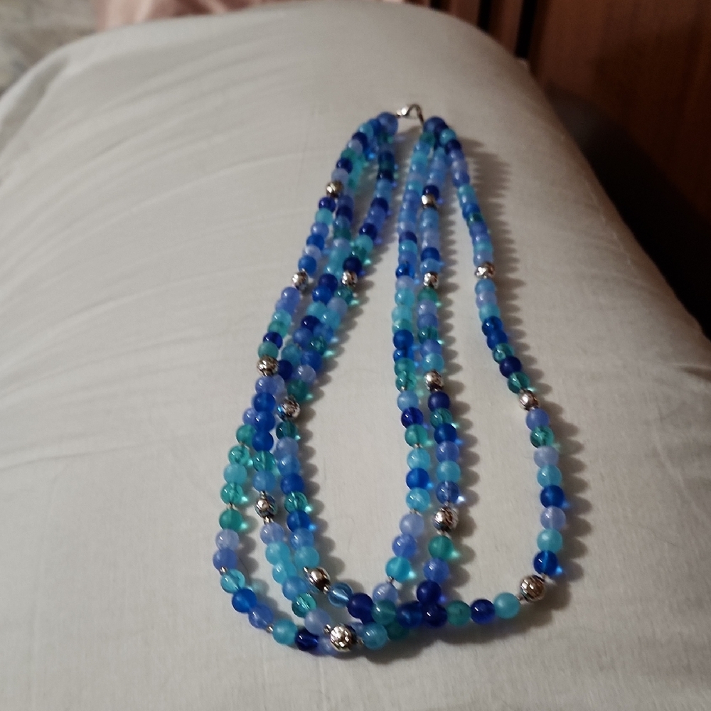 Blue and Silver Beaded Necklace